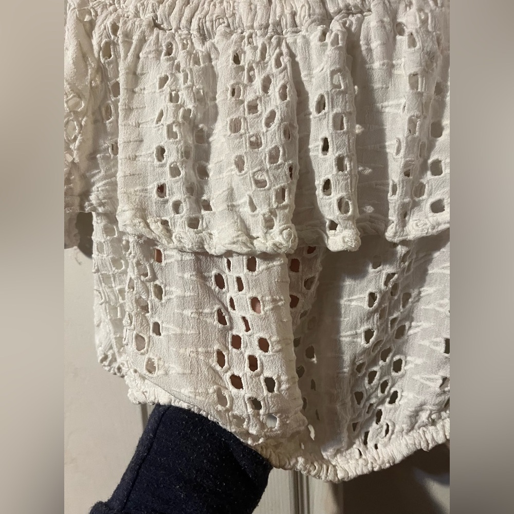 Free People That Girl Off The Shoulder Eyelet Cropped Top Gold Tag White XS - Picture 5 of 13